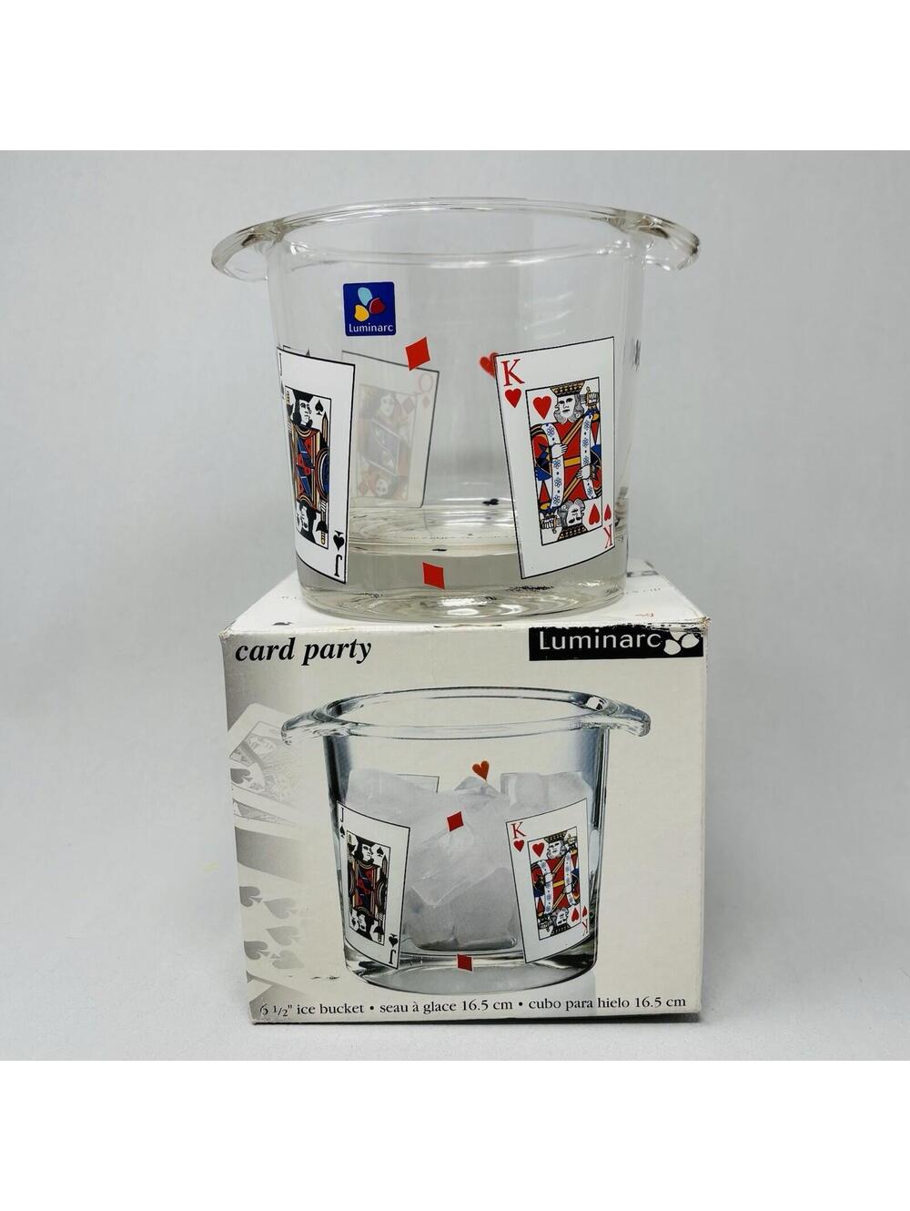 VTG Luminarc Card Party Ice Bucket MCM Glass Retro Poker Barware 6.5" New in Box